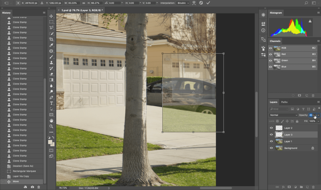 Changing opacity in Photoshop