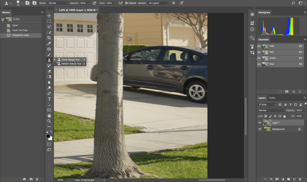 Using the clone stamp tool in Photoshop