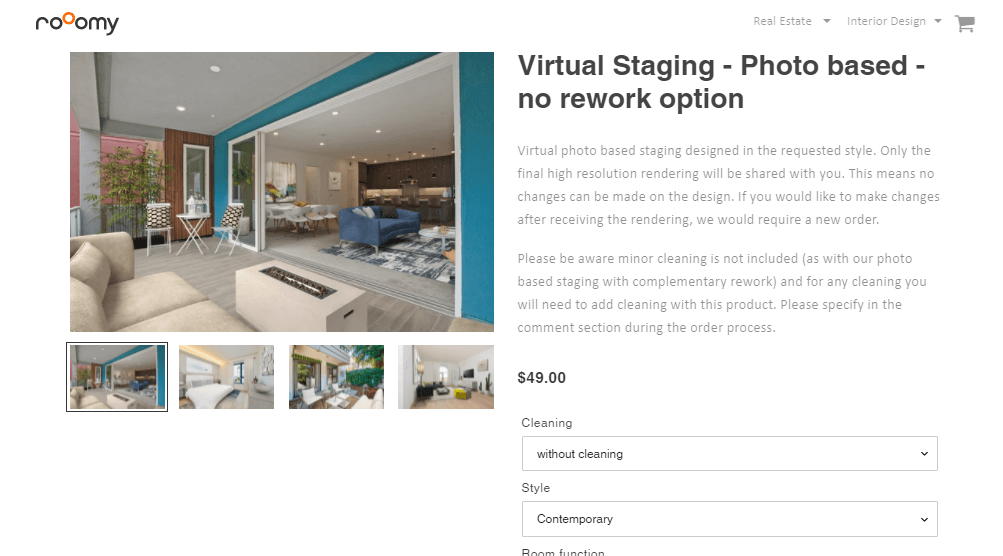 Rooomy virtual staging review: ordering virtual staging 