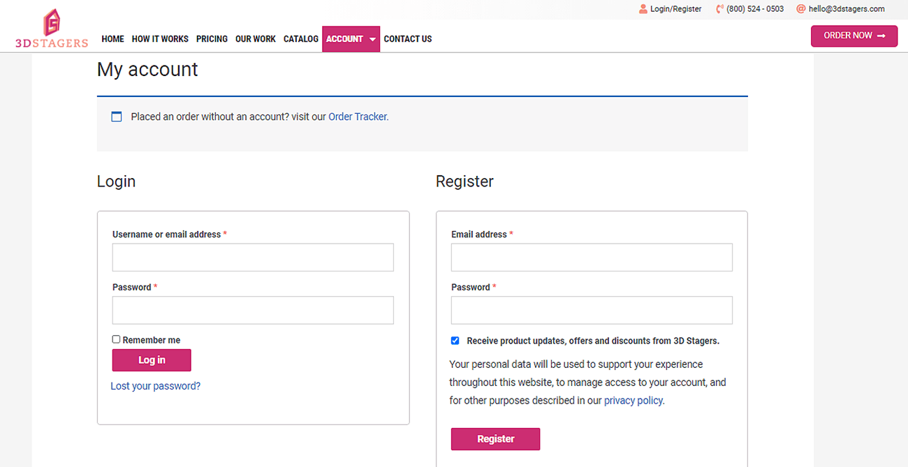 3D Stagers register page