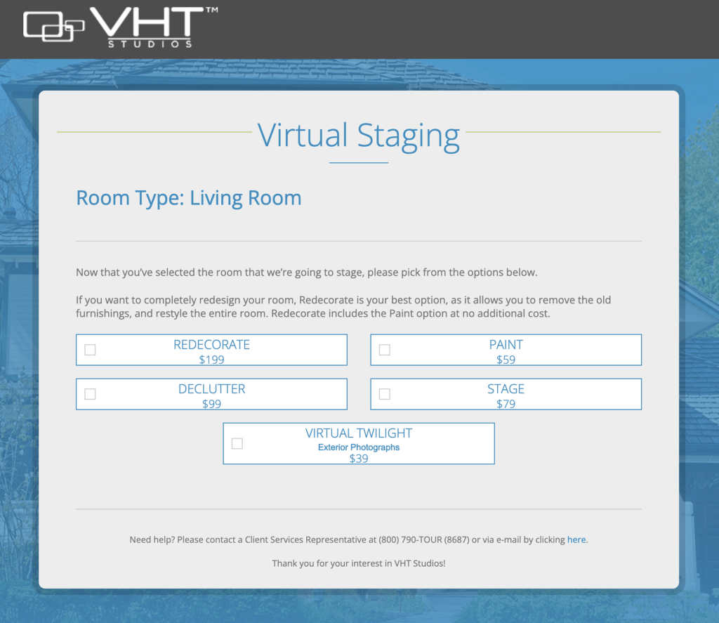 VHT Studios virtual staging price page