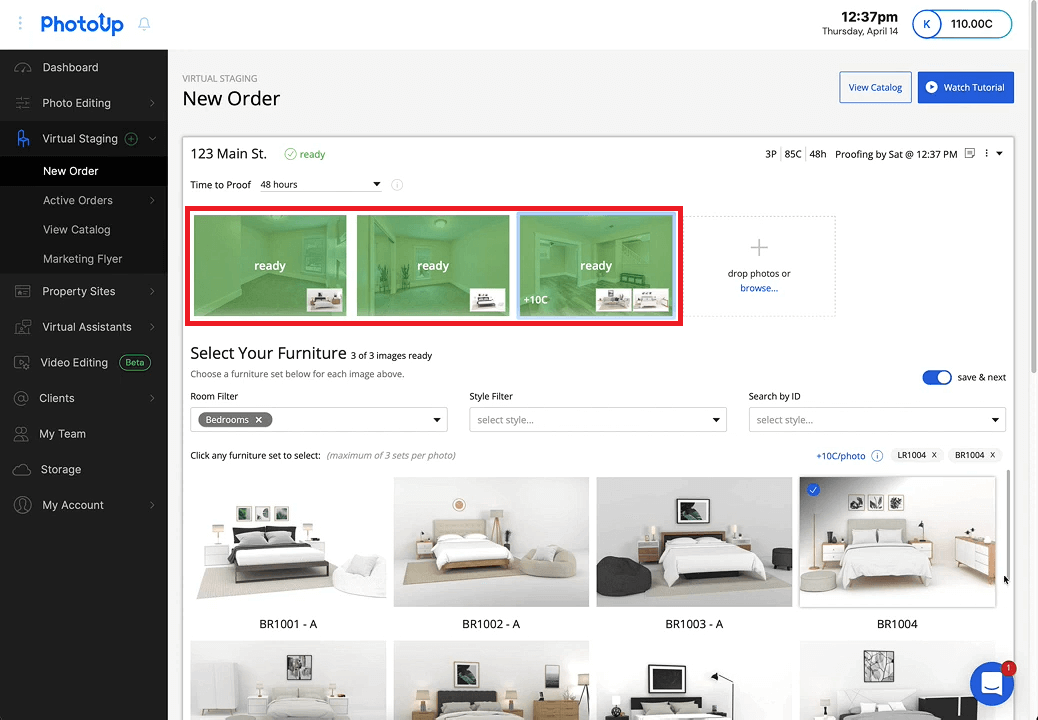 View furniture thumbnails in PhotoUp