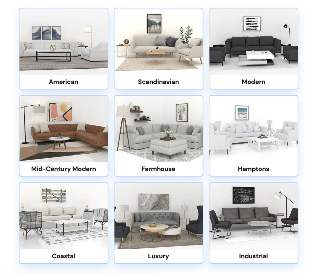 PhotoUp's virtual staging design styles