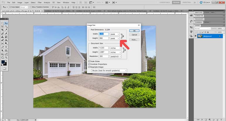 Set pixels and image size in Photoshop