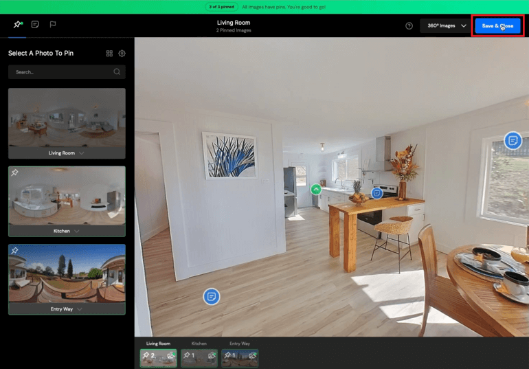 Continue pinning images in PhotoUp virtual house tours