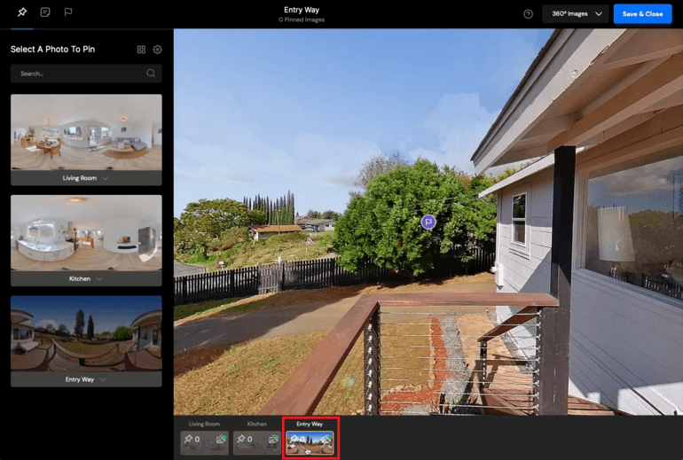 Select starting image in PhotoUp virtual house tours