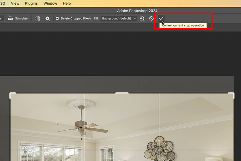 Check the commit current crop operation button in Photoshop
