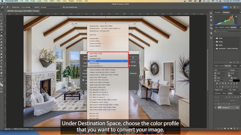 Choosing color profile in Photoshop