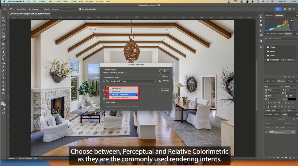 Choose conversion option in Photoshop