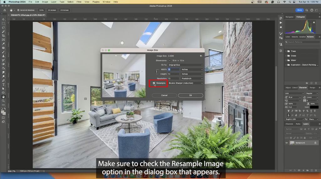 Check the resample box in Photoshop