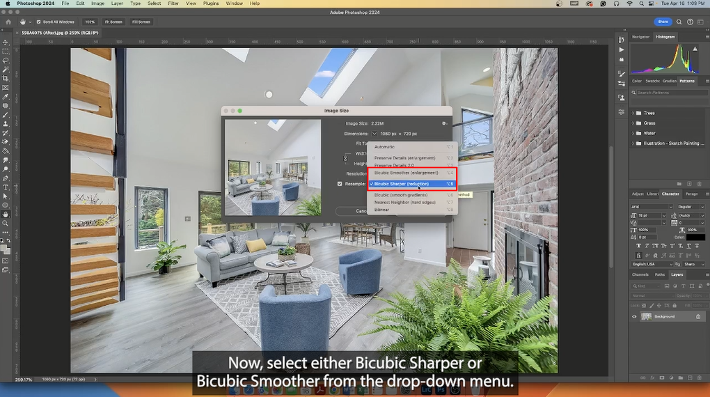 Selecting Bicubic Sharper in Photoshop
