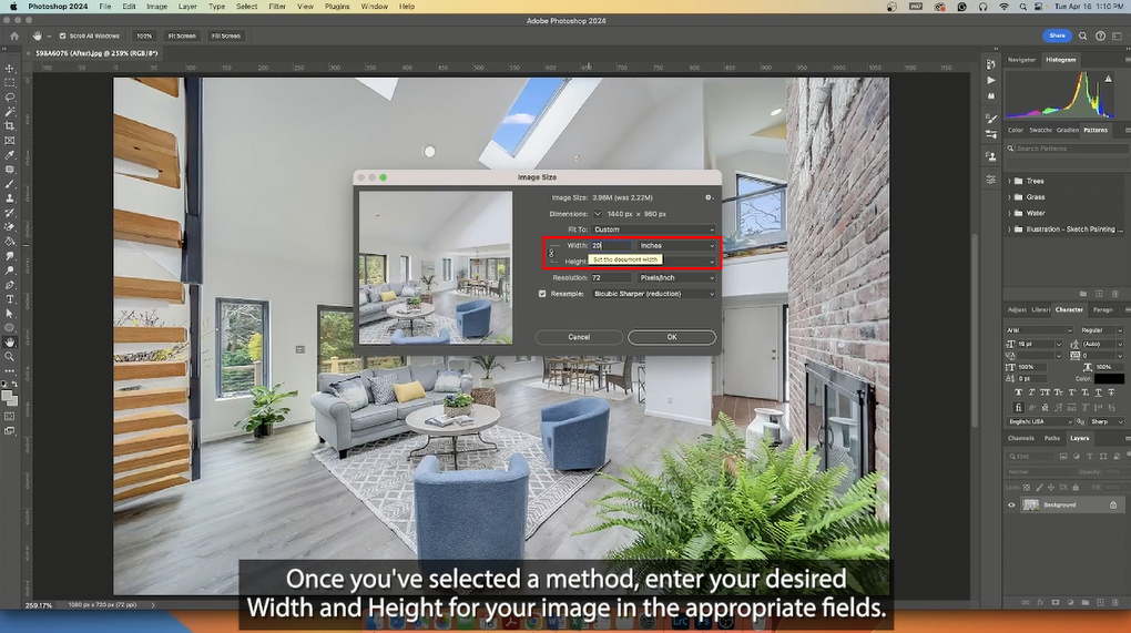 Set image width and height in Photoshop
