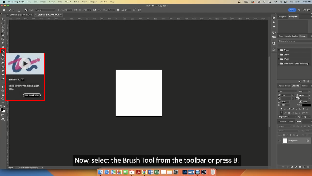 Choosing the brush tool in Photoshop