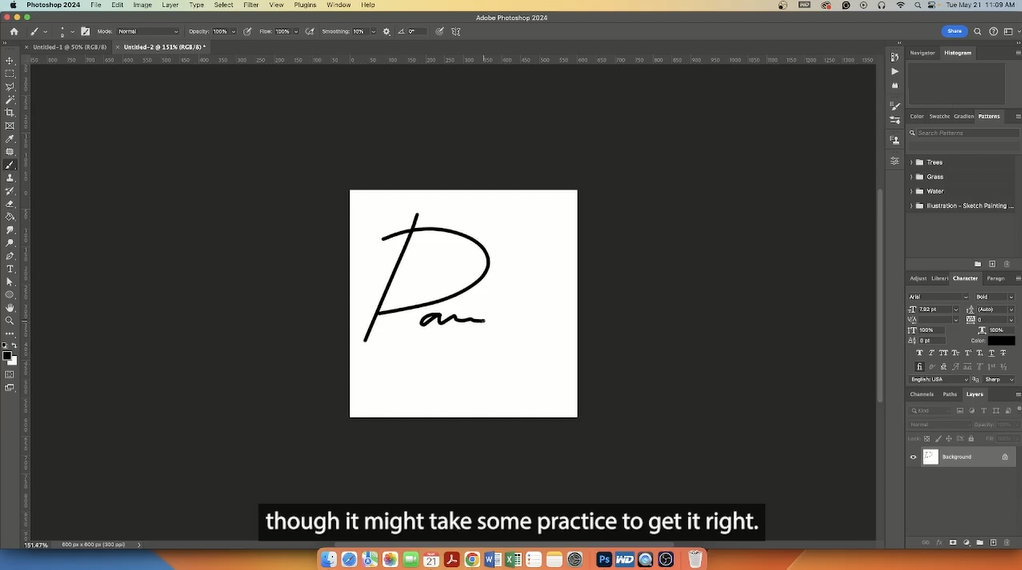 Writing your signature in Photoshop.