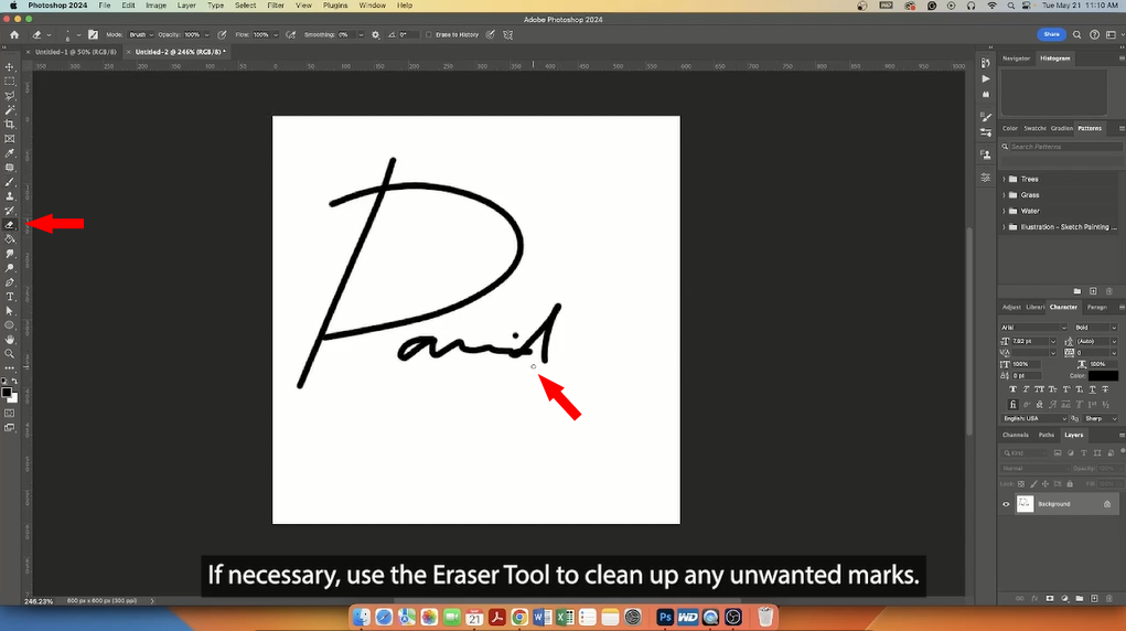 Using the eraser tool in Photoshop.