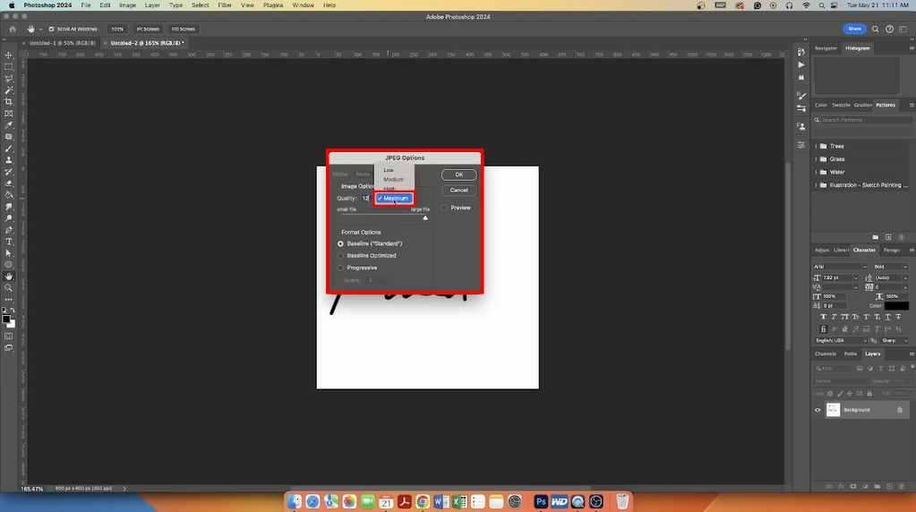 Choose signature resolution in Photoshop.