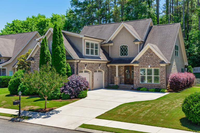 Before and after real estate HDR photo editing showing enhanced exposure, color balance, and curb appeal for a property listing.
