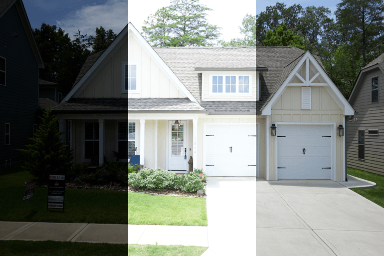 Side-by-side comparison of raw property images and a fully edited final photo.