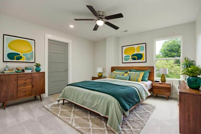 Real estate listing photo showing an empty room digitally furnished using AI virtual staging