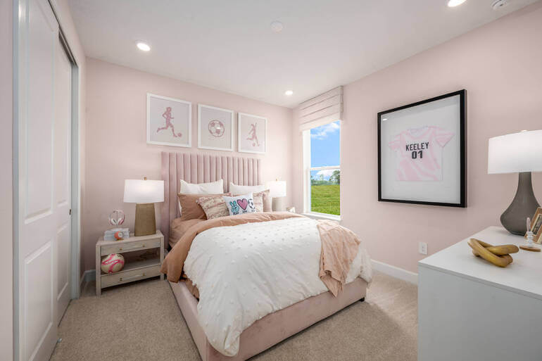 Real estate HDR blending comparison showing bracketed exposures versus a final edited bedroom interior.