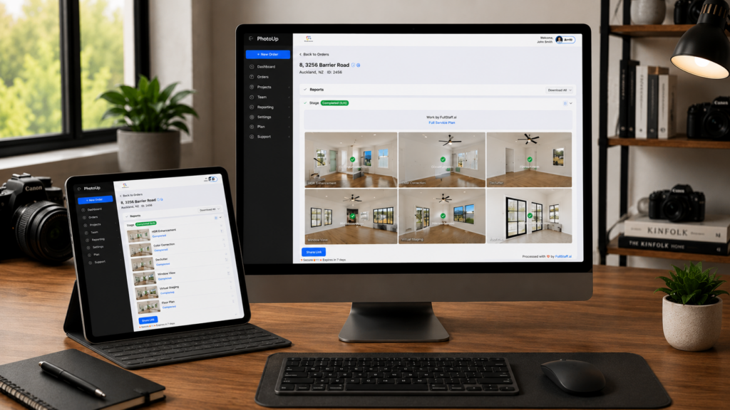 PhotoUp dashboard displaying virtual staging project results.