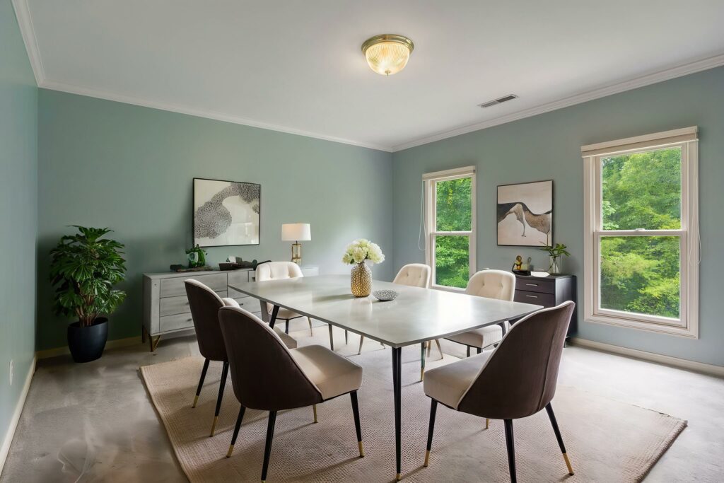 Empty room transformed into a modern dining room with virtual staging.