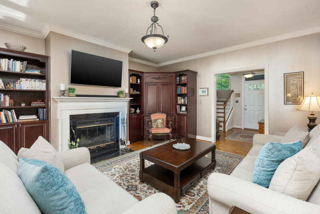 Living room enhanced using AI photo editing for real estate.