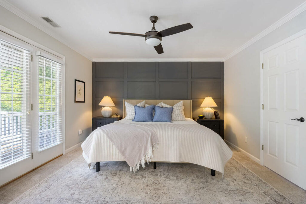 Staged bedroom enhanced with AI photo editing for real estate.