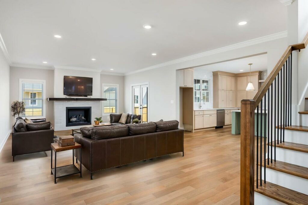 Luxury family room enhanced with virtual staging.