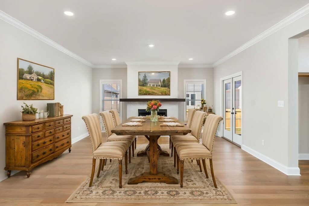 Dining room enhanced with virtual home staging services.