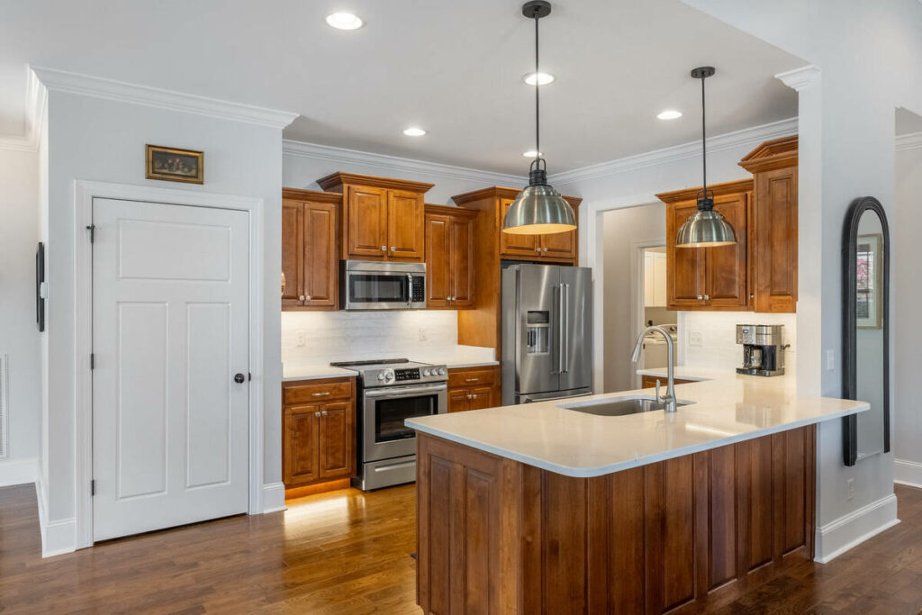 Bright kitchen after AI photo editing for real estate marketing.