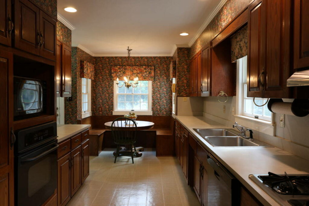 Traditional kitchen after AI photo editing for real estate photography.