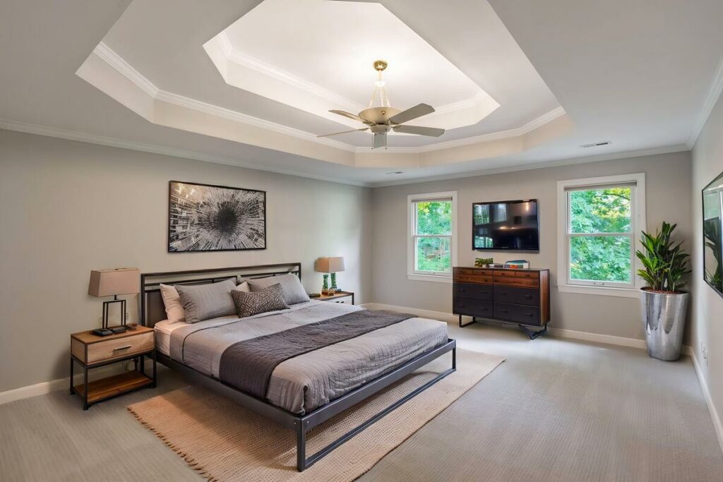 Modern gray AI virtual staged bedroom