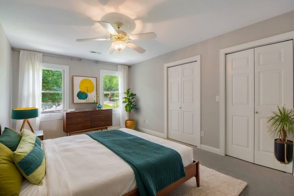 Mid-century AI virtual staged bedroom