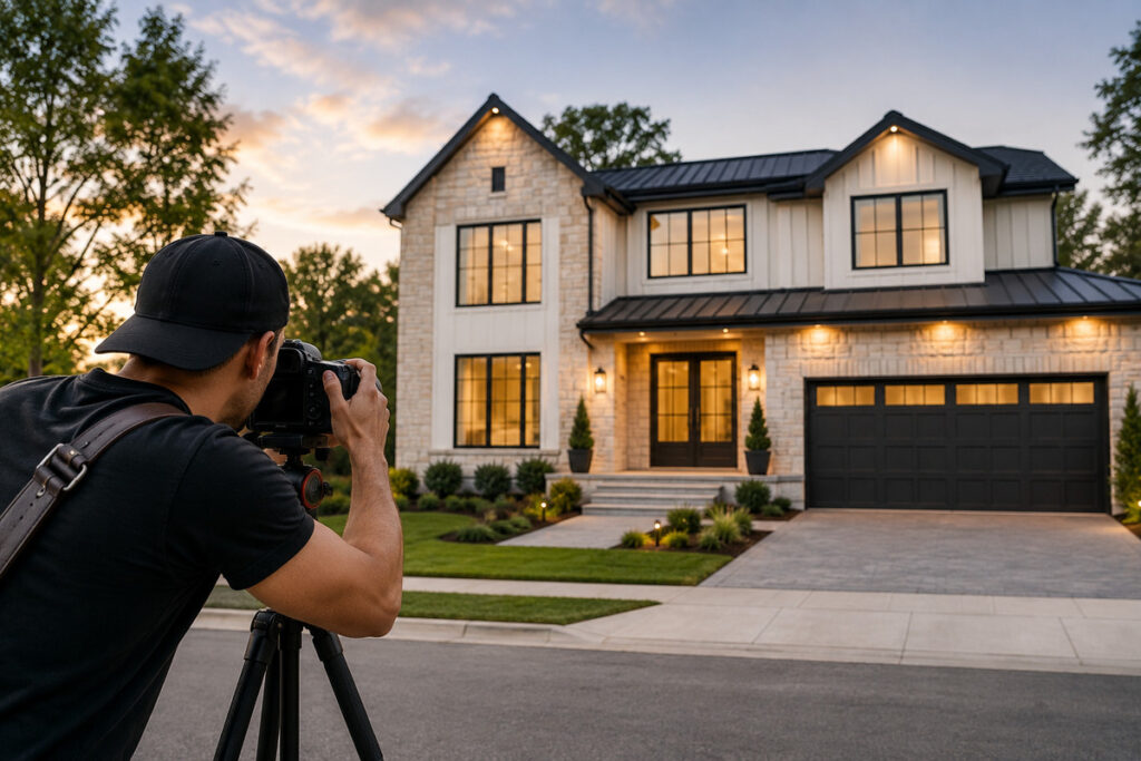 Photographer assistant supporting a real estate photo shoot.