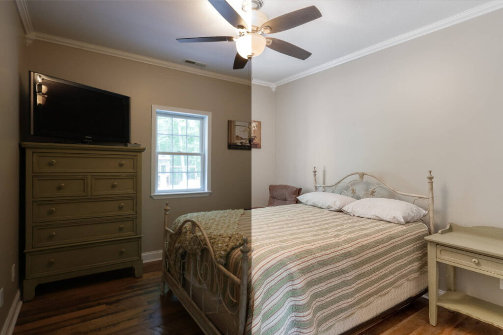 AI photo editing bedroom before and after