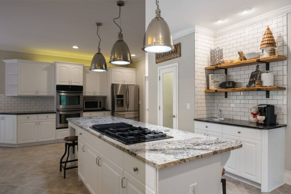 AI photo editing kitchen before and after