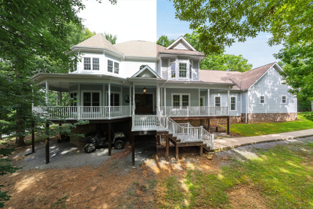 AI photo editing exterior before and after