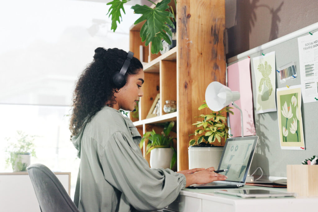 Photography virtual assistant working remotely from a home office