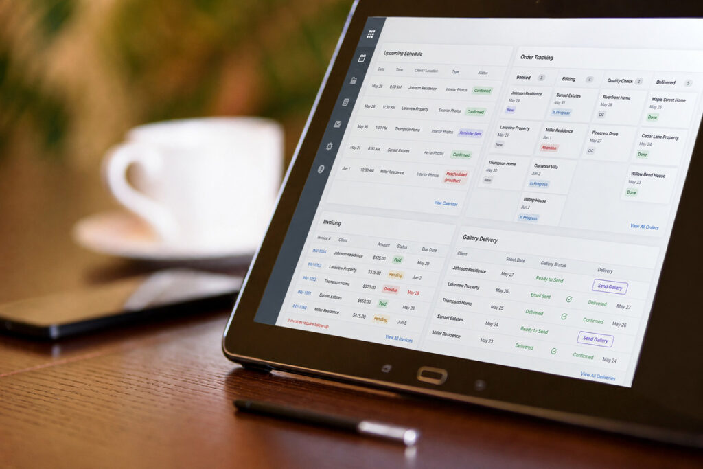 Photography virtual assistant production coordinator dashboard for real estate photography