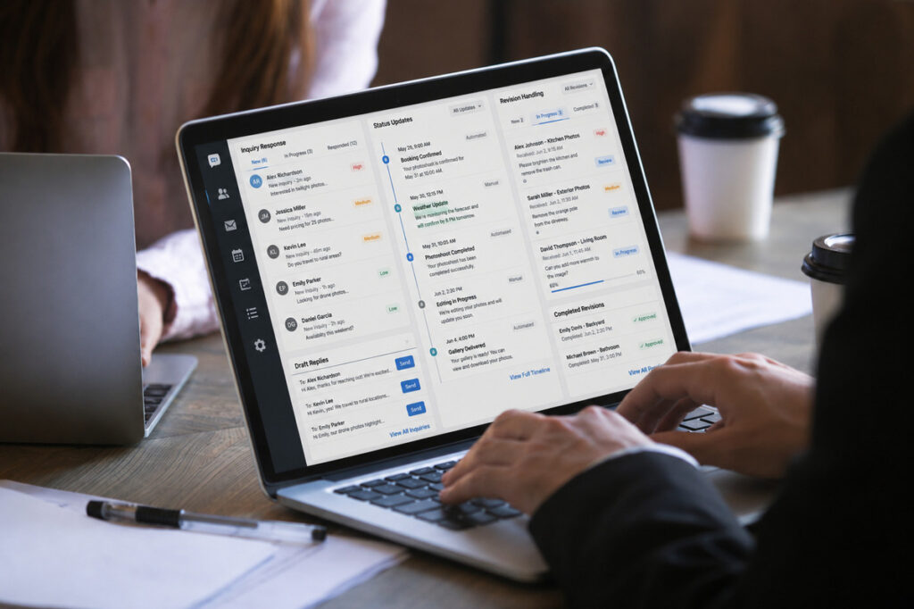 Photography virtual assistant managing client communication dashboard