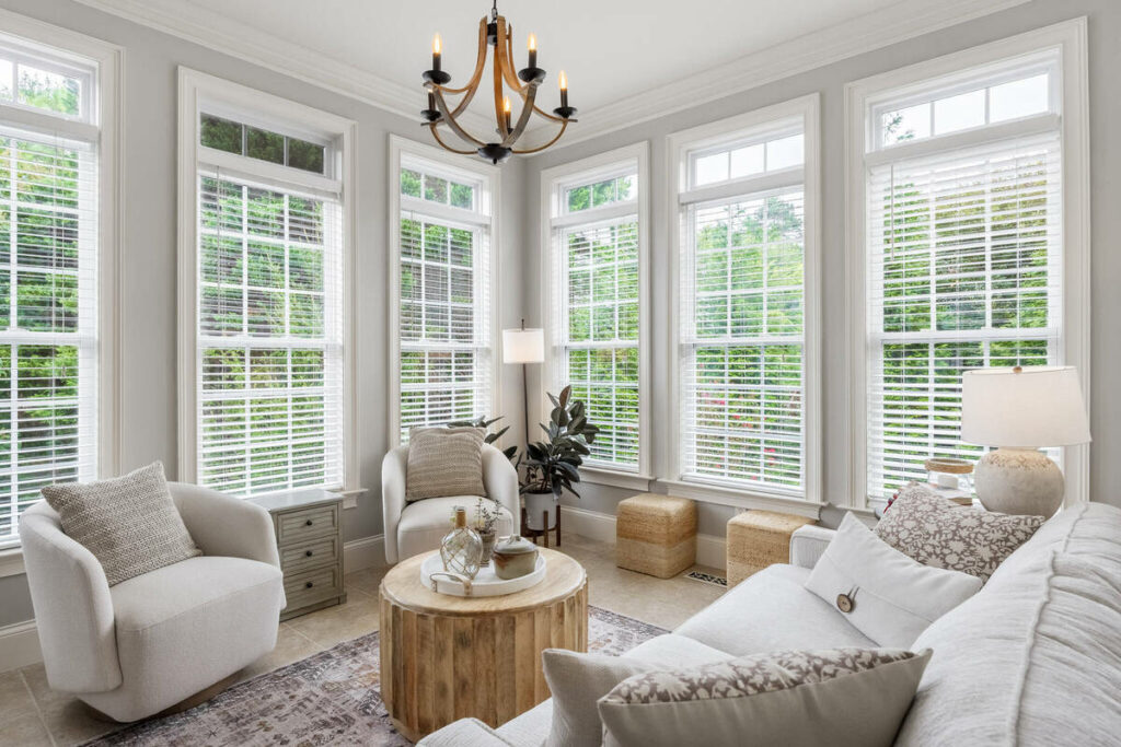 Bright sunroom after AI photo editing