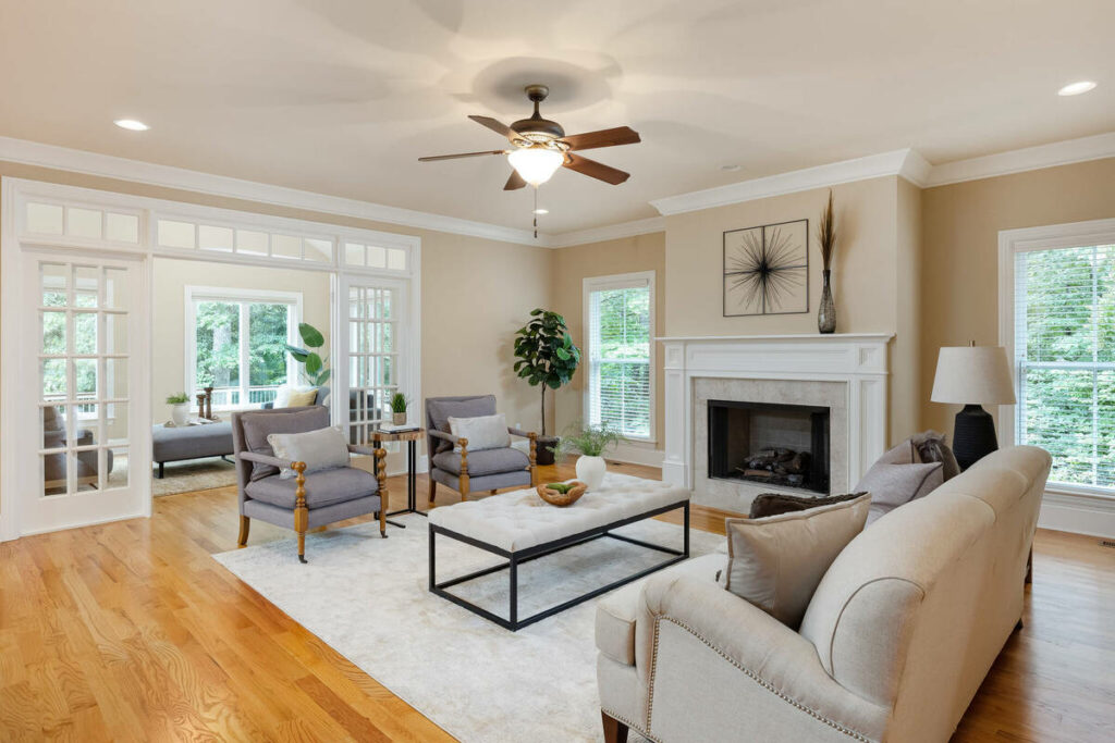 Bright living room after AI photo editing
