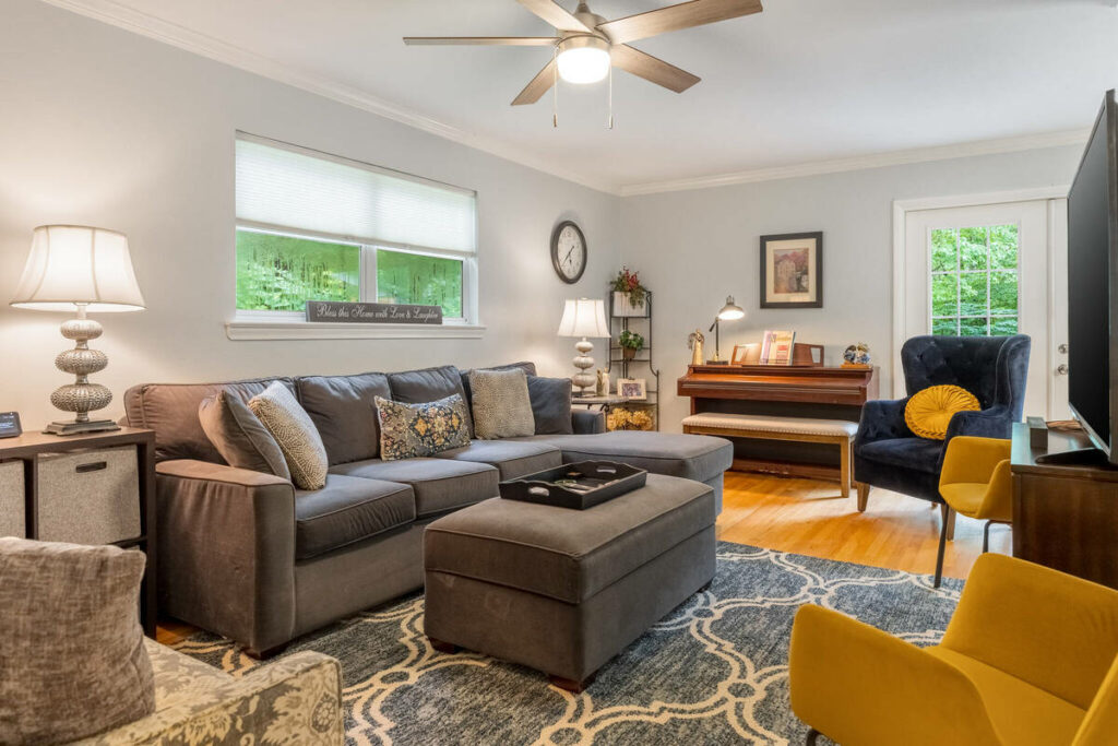 Living room lighting enhanced with AI photo editing