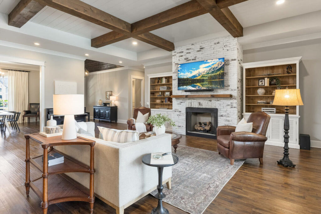 Fireplace living room after AI photo editing