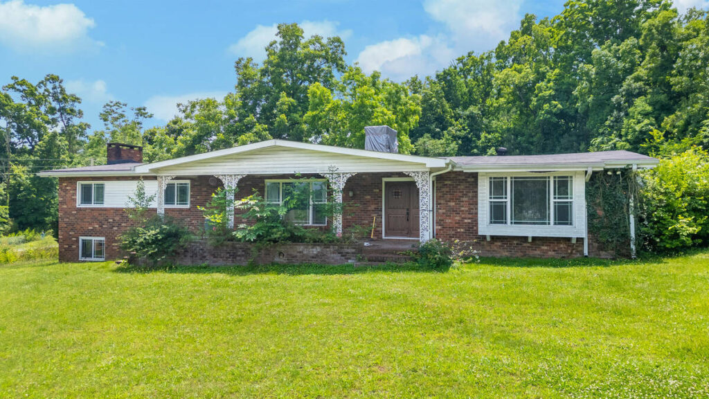 AI image enhancement of a brick ranch home exterior