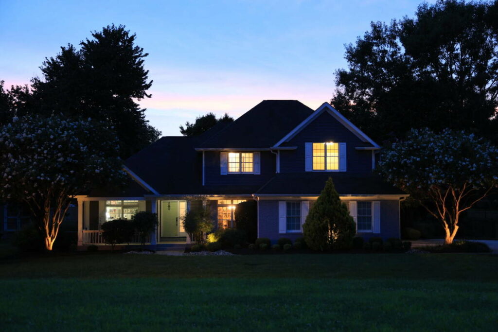 Dark twilight property photo before AI image enhancement