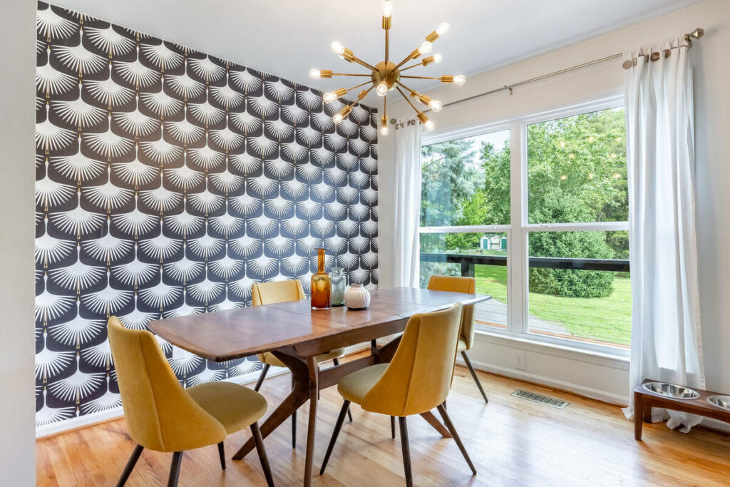 HDR real estate photo editing services for a bright dining room with large windows