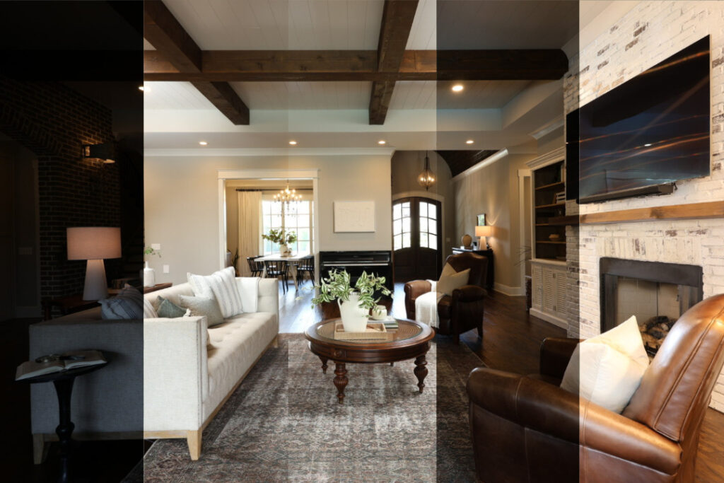 Interior exposure comparison for AI real estate photo editing