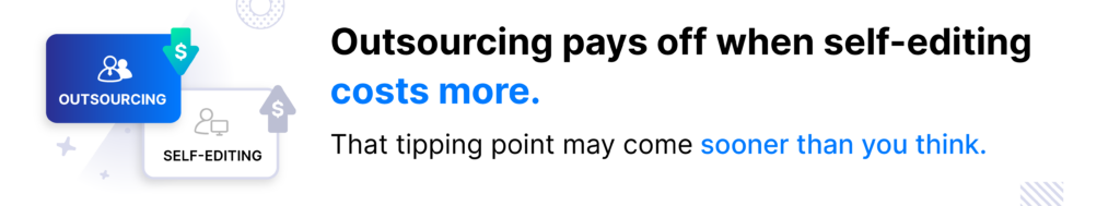 Graphic showing when it becomes more cost-effective to outsource photo editing